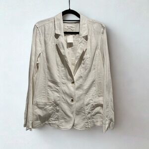 NWT Sonoma white linen blend ladies jacket Blazer  XL loose lightweight Pockets